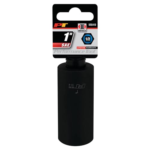 Performance Tool M849 1/2 Drive Impact Socket, 1-Inch Drive, 6-Point, Chrome Vanadium Steel, Professional Grade for Heavy Duty Automotive Use - size: 1", style: Deep Wall Impact