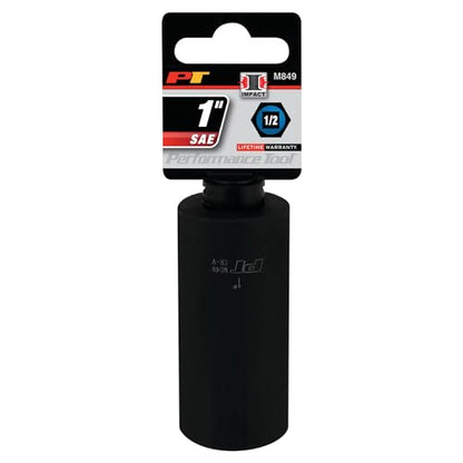 Performance Tool M849 1/2 Drive Impact Socket, 1-Inch Drive, 6-Point, Chrome Vanadium Steel, Professional Grade for Heavy Duty Automotive Use - size: 1", style: Deep Wall Impact