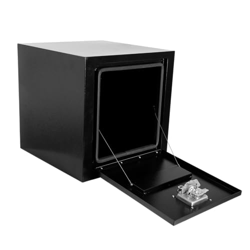 Heavy Duty Steel Plated Underbody Truck Tool Box with T-Handle Lock, Waterproof Tongue Box for Storage with Smooth Surface for Truck, Pickup, RV, Trailer - Black, 18" x 18" x 18" Inch - size: 18" x 18" x 18"