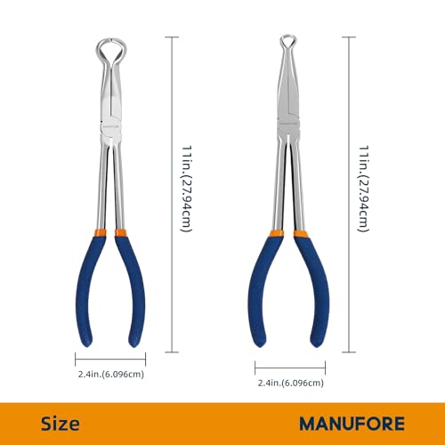 MANUFORE 3PCS 11-Inch Long Reach Hose Gripper Removal Pliers Set | 3-Piece Set, 3/8", 1/2", 3/4" Serrated Ring Jaw, Comfort Grip for Better Control, High Carbon Steel, for Various Hose