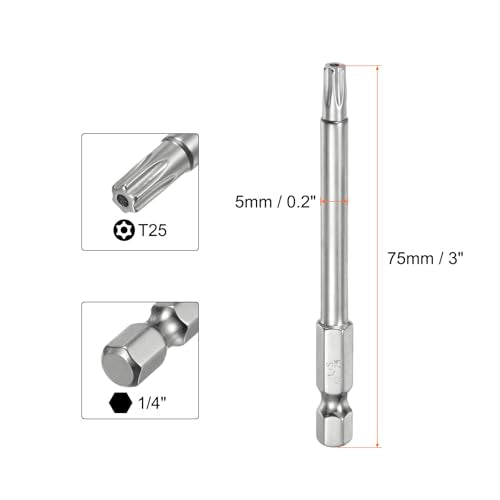 HARFINGTON 2pcs T25 Security Torx Bit 1/4" Hex Shank 3" Long S2 Steel Magnetic Tamper Resistant Star Bits Screwdriver Torx Head with Hole for Driver Drill Bits Remove Fastening Screws - size: T25