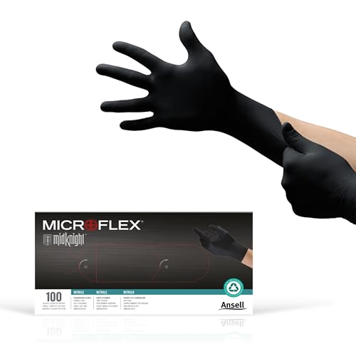 Microflex MK-296 Black Disposable Nitrile Gloves, Latex-Free, Powder-Free Glove for Mechanics, Automotive, Cleaning or Tattoo Applications, Medical/Exam Grade, Size Medium, Box of 100 Units - size: Medium (Pack of 100), style: Thick