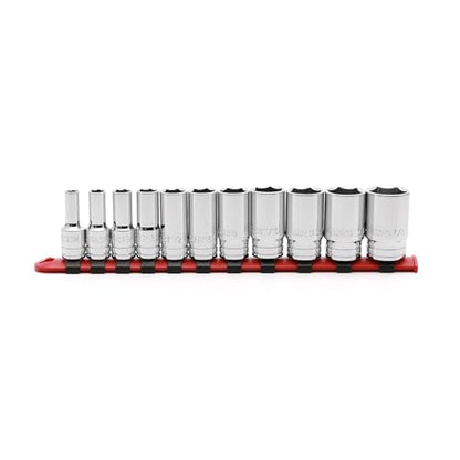 MIXPOWER 3/8" Drive Mid-Length Socket Set with Storage Rails, 11-Piece, 6 Point, 1/4"-7/8”, CR-V, SAE, Semi-Deep Socket Set - size: 3/8" Dr. Mid-Length, 6.35-22.23mm