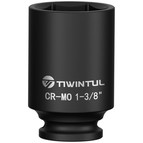 1-3/8" Deep Impact Socket 1/2 Inch Drive for Large Vehicles | CR-MO Steel Impact Socket, 3.07" Length, 6 Point Design, SAE Size, Axle Nut Socket for Easy Removal of Axle Shaft Nuts - size: 1-3/8" (Deep)