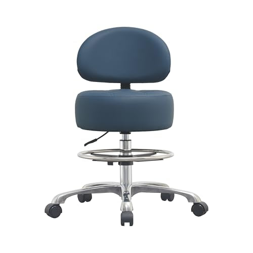Adjustable Rolling Shop Stool with Back Support - Heavy Duty Kitchen Stool with Wheels for Salon, Spa, Massage, Tattoo, Esthetician - Extra Thick for Comfort - color: Royal Blue, style: Royal