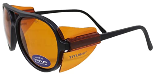 TITUS G35 Retro Aviator Z87 DOT ANSI CE Approved Safety Glasses | W/Protective Side Shields, UV400 Polycarbonate Lenses, Flexible Nylon Stems, Eye Protection, Sunglasses, Motorcycle, Shooting - color: Blue Blocking Orange