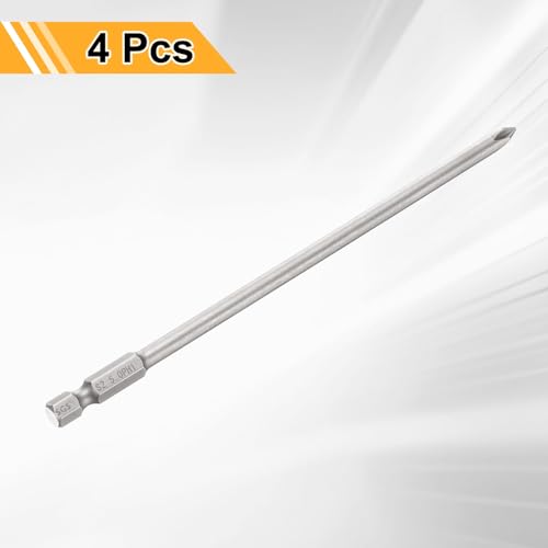 HARFINGTON 4pcs #1 Phillips Screwdriver Bit PH1 1/4" Hex Shank 6" (150mm) Long 0.2" Rod Magnetic Cross Head Drill Bits S2 Steel Industrial Screw Driver Bit for Electric Power Tools, Gray - size: PH1 x 6" x 0.2"