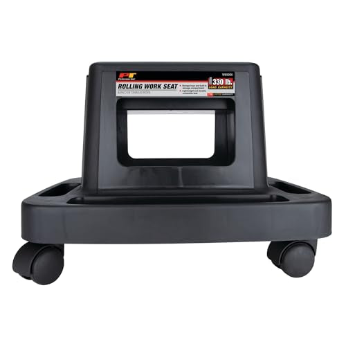 Performance Tool W85026 Multi-Slot Creeper Rolling Work Seat with Storage Tray for Mechanic Garages and Workshops, Black/Red, 18x13.4x12.4-Inches - style: Rolling Work Seat