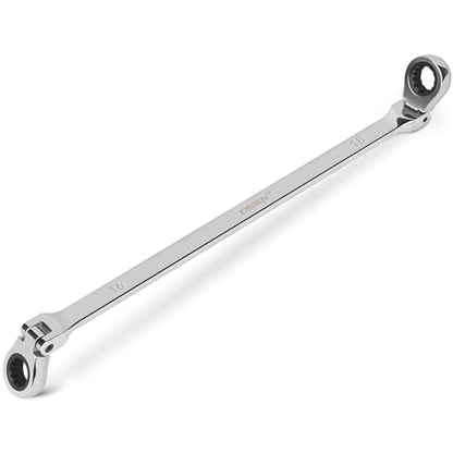 DISEN 16-18mm Extra Long Flex Head Ratcheting Wrench, Double Box End Long Reach Ratchet Wrench, CRV Steel, Metric - style: 16-18MM