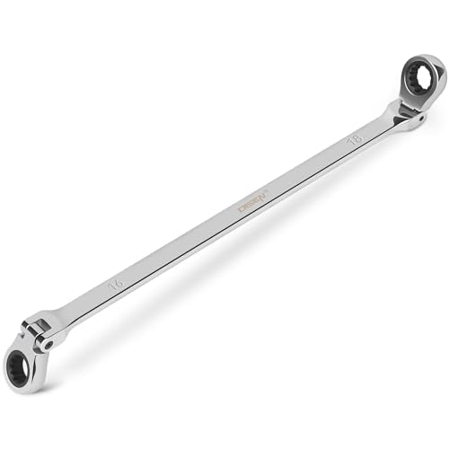 DISEN 16-18mm Extra Long Flex Head Ratcheting Wrench, Double Box End Long Reach Ratchet Wrench, CRV Steel, Metric - style: 16-18MM