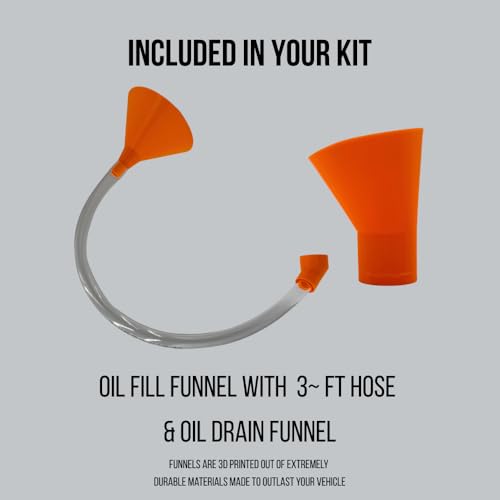 Oil Change Funnel Combo Compatible with Can-Am Maverick X3 – No-Spill Fill with 3ft Flexible Hose & Skid Plate Drain – Clean Maintenance Kit for X3, Turbo RR, Max (Orange, Fill/Drain Combo)