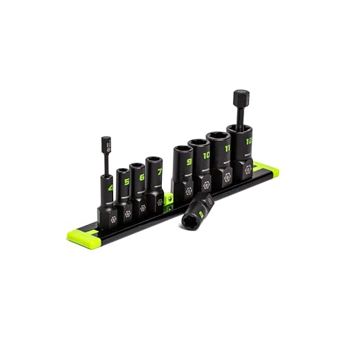 GRIPEDGE Tools | 9-PC - 1/4'' Drive Metric RPT Socket Extractor Set | Sizes 4 – 12 MM | Removes Broken Studs, Stripped Bolts and Lug Nuts | Includes Premium Aluminum Socket Rail|