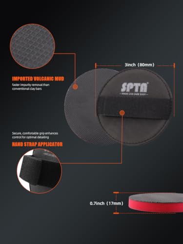SPTA Clay Bar Pad, 3 Inch Mid Grade,1Pc Handle Grip Pad and 1 Pc Clay Bar Applicator, Synthetic Clay Bar Pad for DA Polisher and Rotary Polisher for Car Detailing, Clay Bars Auto Detailing -CHMLP3MA - size: 3inch (80mm)
