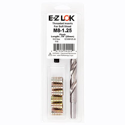 E-Z Hex Thread Repair Kit for Soft Wood Flush Threaded Inserts M8-1.25 x 20mm, Drill, Installation Tool - size: M8-1.25 x 20mm, style: Flush