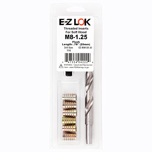E-Z Hex Thread Repair Kit for Soft Wood Flush Threaded Inserts M8-1.25 x 20mm, Drill, Installation Tool - size: M8-1.25 x 20mm, style: Flush