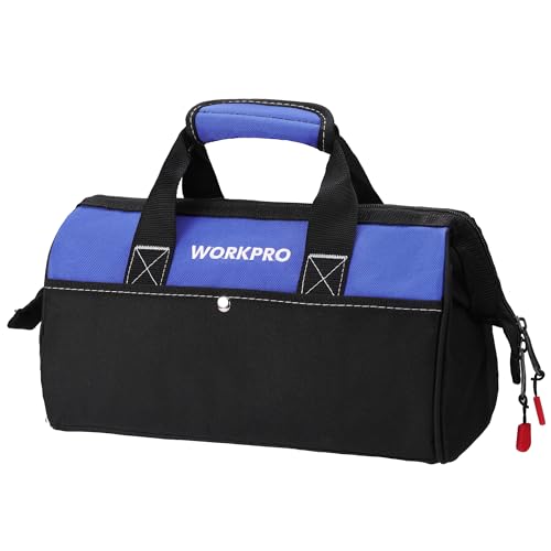 WORKPRO 13-inch Tool Bag, Wide Mouth Tool Tote Bag with Inside Pockets for Tool Storage - color: Blue
