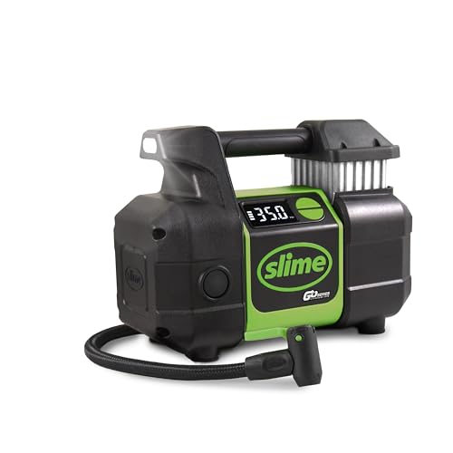Slime 40086 Tire Inflator, Cordless, Pro Power, Portable Air Compressor Pump, Auto Shut-Off, Lithium Ion Battery and LED Light, Rechargeable, 3 min inflation - style: Cordless Pro Power Digital