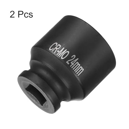 HARFINGTON 2pcs 4 Point Square Socket 1/2" Drive 24mm Metric Square Impact Socket CR-MO Blackening Standard Wheel Sockets Pneumatic Socket Tool for Auto Repair Mechanical Maintenance Home Use - size: 24mm
