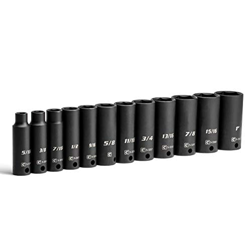 Capri Tools 3/8-Inch Drive Deep Impact Socket Set, SAE, 5/16 to 1 in., Premium Chrome Molybdenum Steel, 12-Piece - size: Deep Set / 5/16-1 in.