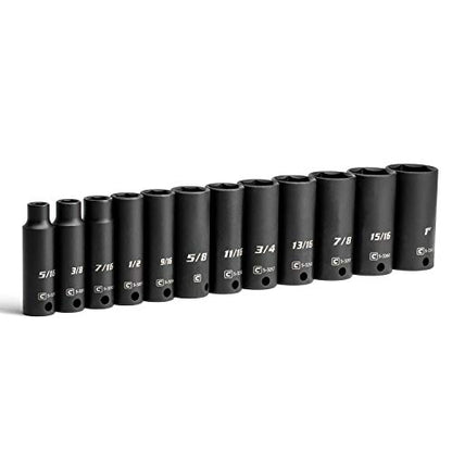 Capri Tools 3/8-Inch Drive Deep Impact Socket Set, SAE, 5/16 to 1 in., Premium Chrome Molybdenum Steel, 12-Piece - size: Deep Set / 5/16-1 in.