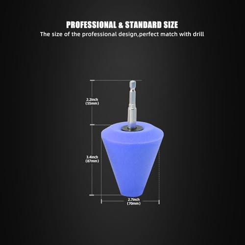 SPTA Polishing Cone, Car Wheel Hub Drill Buffing Sponge Pads Kit, Polishing Ball (Blue T80 Medium Cut Polishing Cone) - color: Blue T80 Medium Cut Polishing Cone