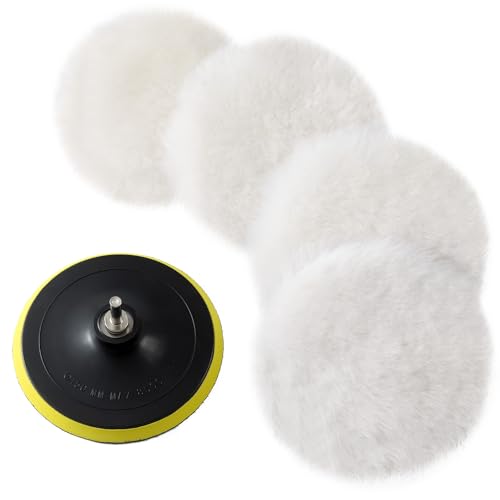 S SATC Wool Polishing Buffing Pad Car Buffer Polisher Pads Kit with 4PCS 6 Inch Buffing Pad M14 Drill Adapter and Hook and Loop Back, Drill Polisher Attachment for Car Polishing, Waxing - size: 6 Inches-6PCS