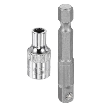 HARFINGTON Deep 6-Point Impact Socket 1/4" Drive 4.5mm Metric Socket 25mm (1") Long with 1/4" Hex Shank Adapter, CR-V Steel Socket Adapter Accessory Tool Set Kit for Hex Bolts Nuts - size: 4.5mm x 25mm
