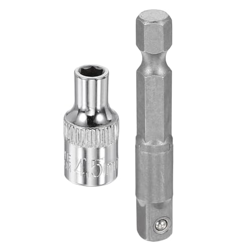 HARFINGTON Deep 6-Point Impact Socket 1/4" Drive 4.5mm Metric Socket 25mm (1") Long with 1/4" Hex Shank Adapter, CR-V Steel Socket Adapter Accessory Tool Set Kit for Hex Bolts Nuts - size: 4.5mm x 25mm