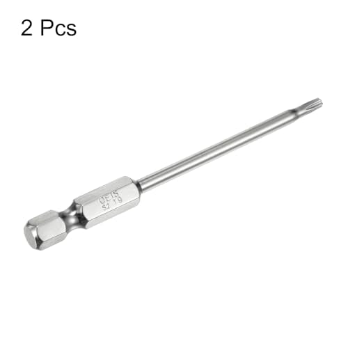 HARFINGTON 2pcs T9 Security Torx Bit 1/4" Hex Shank 3" Long S2 Steel Magnetic Tamper Resistant Star Bits Screwdriver Torx Head with Hole for Driver Drill Bits Remove Fastening Screws - size: T9