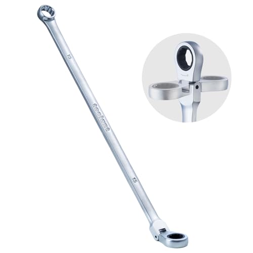 toolant Extra Long Ratcheting Wrench, Flex Head & Fixed Offset Head Double Box End Combination Wrench, CR-V Steel, Metric 15mm - size: 15 mm