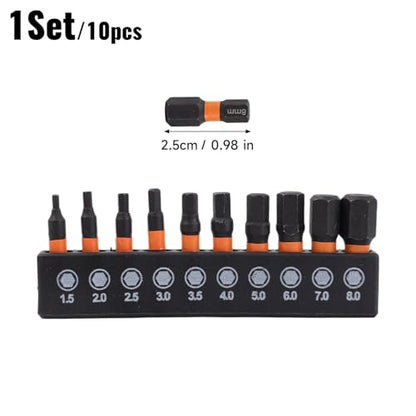 10Pcs/Set Impact Hex Head Allen Wrench Bits Set, with 1/4 Inch Hex Shank, S2 Steel Magnetic Impact Hexagonal Screwdriver Bits (25mm) - color: 25mm