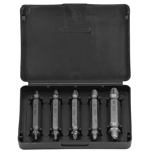 Screw Extractor Set 5PCS, Stripped Screw Extractor with Storage Box, Hex Shank Design, High Speed Steel Double-Ended Drill Bit Tool for Easy Removal of Stripped or Broken Screws