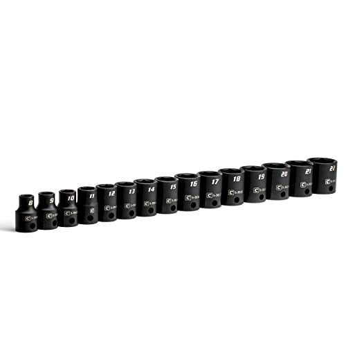 Capri Tools 3/8-Inch Drive Shallow Impact Socket Set, Metric, 8 to 22 mm, Premium Chrome Molybdenum Steel, 15-Piece - size: Shallow Set / 8-22 mm