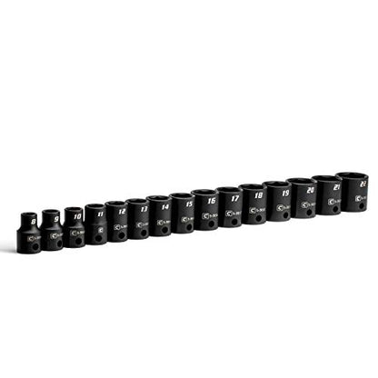 Capri Tools 3/8-Inch Drive Shallow Impact Socket Set, Metric, 8 to 22 mm, Premium Chrome Molybdenum Steel, 15-Piece - size: Shallow Set / 8-22 mm