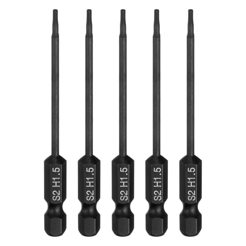 HARFINGTON 5pcs Flat Hex Head Drill Bit H1.5 (1.5mm) Magnetic Tip 1/4" Hex Shank 75mm (3") Long S2 Steel Metric Hexagonal Screw Driver Screwdriver Bits Wrench Socket, Black - color: Black, size: H1.5 + 3" Long