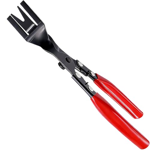 Car Panel Trim Removal Tool, Interior Clip Plier with Red Non-Slip Handle, Door Upholstery and Dashboard Fastener Remover