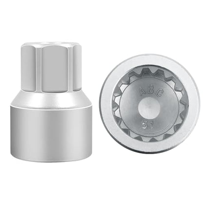 ABC-51 15Pt Outer Ring 4mm Wheel Locking Nut Key for Porsche VW | Wheel Lock Nut Socket Adapter, Anti-Theft Lug Nut Removal Tool, Anti-Theft Screw Remover, Repair Tool, Tyre Fitting, garage - color: ABC-51 Outer ring thickness: 4mm