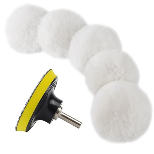 S SATC Wool Polishing Buffing Pad Set with 5PCS 3 Inch Wool Buffing Wheel for Drill, Hook and Loop Back Pad with M10 Drill Adapter, Compound Waxing and Polishing for Car Polisher - size: 3 Inches-7PCS