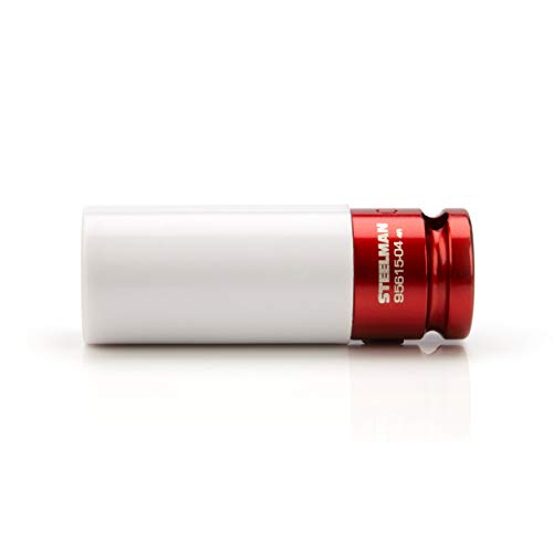 Steelman Protective 21mm Anti-Scratch Sleeved Socket, Protects Wheels and Lug Faces, 1/2-inch Drive, Long Reach - size: 21mm Red