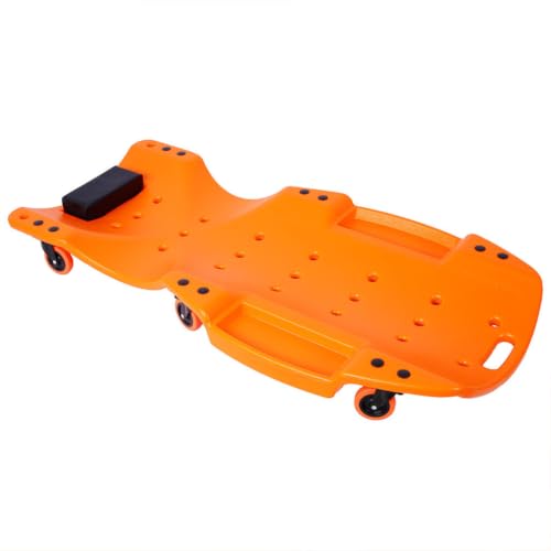 48 Inches Mechanic Creeper, Blow Molded Ergonomic HDPE Body with Padded Headrest, 6 Swivel Casters and Dual Tool Trays, 440 lb Capacity, Low Profile Automotive Car Creeper for Repair & Maintena - color: Orange