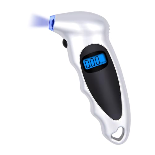 Digital Tire Pressure Gauge, 150PSI 4 Settings High Accuracy Tire Gauge with Backlit LCD and Non-Slip Grip, Easy to Read Air Pressure Gauge for Cars, Trucks and Bicycles (Silver) - color: Silver