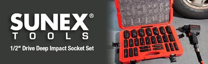 SUNEX TOOLS 2646, 1/2 Inch Drive Deep Impact Socket Set, 26-Piece, Metric, 10mm-36mm, Cr-Mo Alloy Steel, Radius Corner Design, Heavy Duty Storage Case