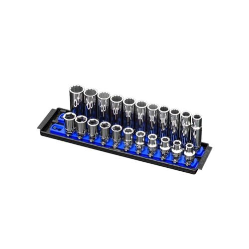 Ernst Manufacturing Socket Boss, Premium 2-Rail 1/2-Inch-Drive Socket Organizer, 13-Inch, Blue (8497) - Made in the USA - color: Blue, size: 1/2", style: 13-INCH