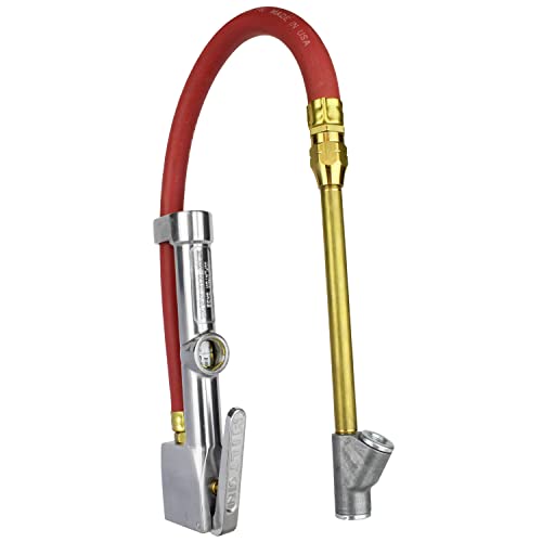 New & Improved - Tire Inflator Gauge with Dual Head Straight Foot Air Chuck 15” Air Hose 10-160 PSI