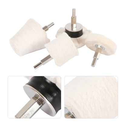4pcs Car Polishing Cone Buffing Cloth Wheel Pad Wool Waxing Polish Buffing Pad Polisher Adapter Polishing Disc Car Cleaning Tool
