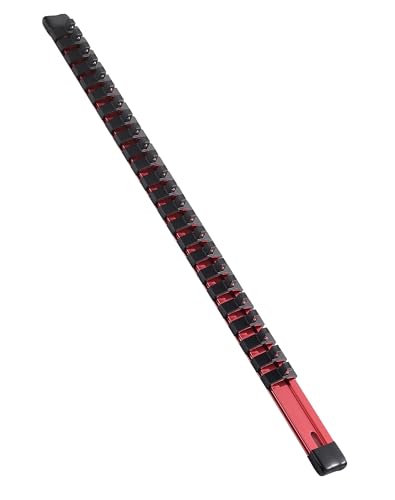 ALOANES 1/4-Inch Drive Aluminum Alloy Socket Rail Organizer, Heavy Duty Socket Racks, Socket Holder Kit for Toolbox Drawer Fit 1/4-Inch x 24 Clips (Red) - color: Red, size: 1/4-inch Drive