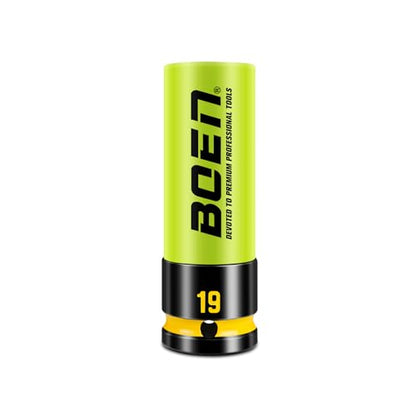 BOEN 19mm 1/2" Drive Wheel Protector Impact Socket, Non-Marring Thin Wall Wheel Protector Nut Socket, Color-Coded, Embossed and Painted Marking, CR-MO Steel - style: 19MM