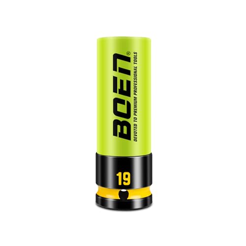 BOEN 19mm 1/2" Drive Wheel Protector Impact Socket, Non-Marring Thin Wall Wheel Protector Nut Socket, Color-Coded, Embossed and Painted Marking, CR-MO Steel - style: 19MM