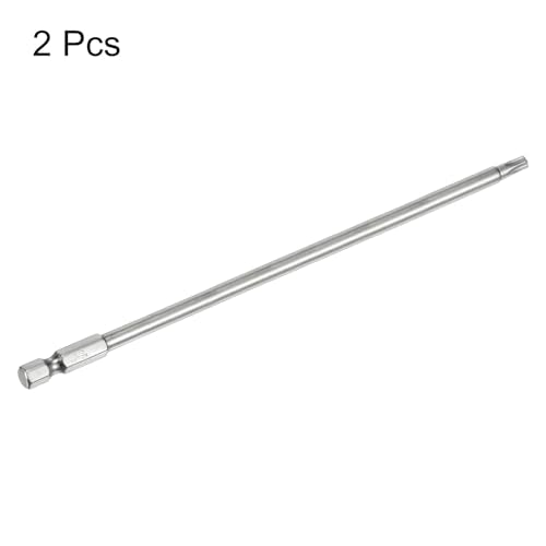 HARFINGTON 2pcs T25 Security Torx Bit 1/4" Hex Shank 6" Long S2 Steel Magnetic Tamper Resistant Star Bits Screwdriver Torx Head with Hole for Driver Drill Bits Remove Fastening Screws - size: T25