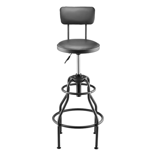 VEVOR Shop Stool with Backrest, Pneumatic Garage Seat/Work Stool with 300 lbs Capacity, Adjustable Height Roller Creeper Seat, 360° Swivel Padded, for Garage, Shop & Auto Repair, Black - style: with Backrest-no Casters